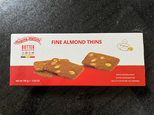 A fine crisp buttery biscuit with almond thinly sliced throughout 