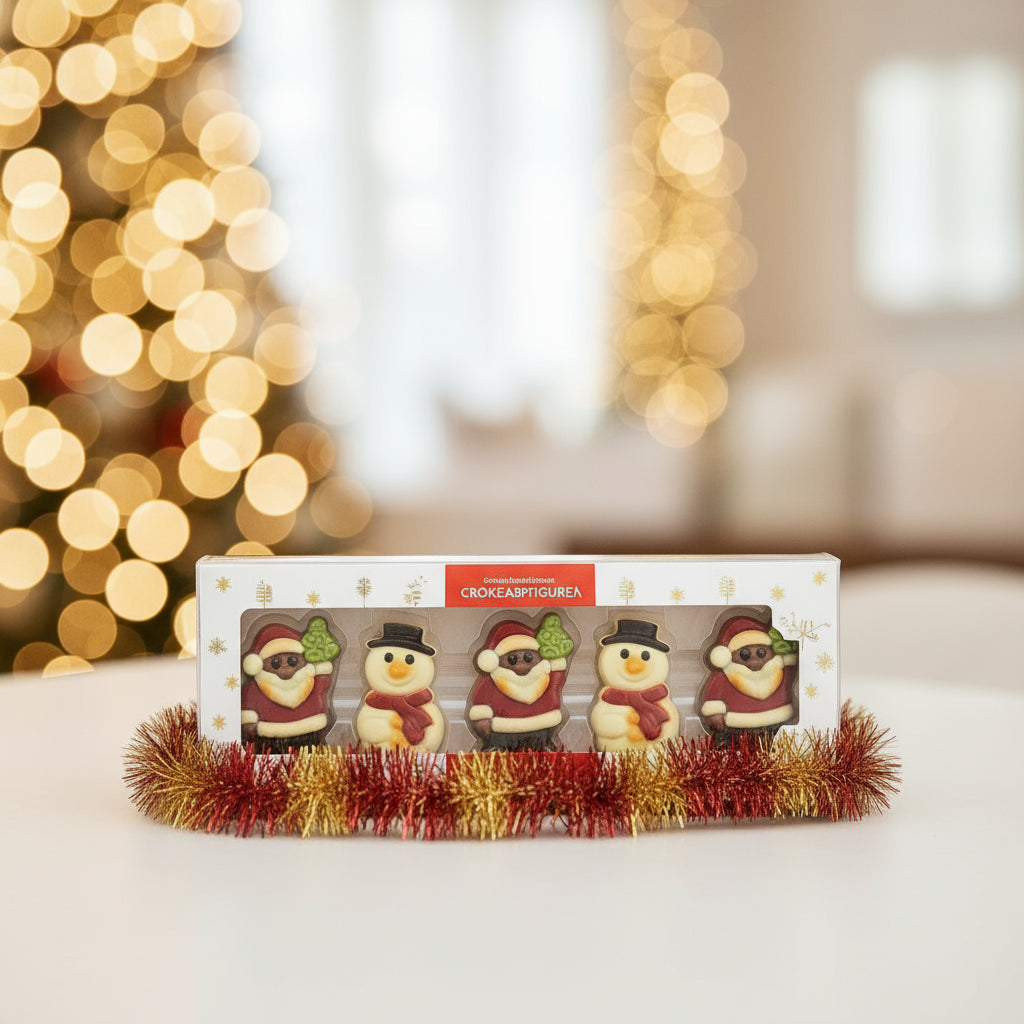 Belgian figures in chocolate, santas, snowmen chrismtas