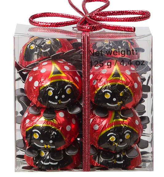 German Storz Lady Bug Milk Chocolates for Christmas gift packed in an acetate box 