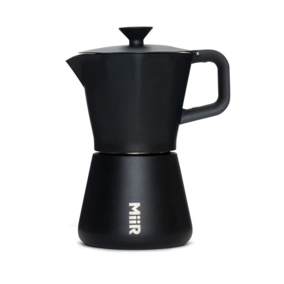Make Espresso Coffee at home on your stovetop with this Miir Standard Moka Pot fully stainless steel and black in colour makes 6 servings of 50ml each